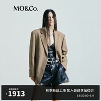 MO&Co.2024秋复古格纹色织亚麻混纺垫肩西装外套MBD3BLA019 灰棕格 L/170