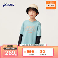 asics【商城同款】亚瑟士童装男童秋季宽松假两件卫衣长袖T恤新 300绿色 110cm