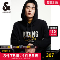 杰克·琼斯（JACK&JONES）男装衣服秋季宽松抽绳连帽百搭套头卫衣男纯棉潮流帅气帽衫 E43纯黑色 常规 165/88A/XS