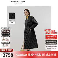 朗姿【意大利设计】2024冬季新款中长款轻薄菱格棉服外套气质大衣 黑色