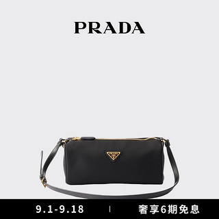 PRADA/普拉达女士金属徽标饰再生尼龙手拿包单肩包 黑色