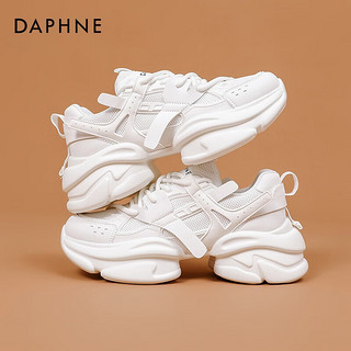 达芙妮（DAPHNE） 老爹鞋女秋季网面厚底鞋子百搭ZJ 白色 39