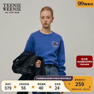 Teenie Weenie小熊秋季圆领套头加绒卫衣复古美式学院风上衣女 蓝色 155/XS