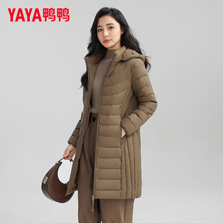 鸭鸭（YAYA）羽绒服女2024冬季轻薄中长款羽绒服外套休闲女过膝保暖内搭衣 摩卡色 165/88A(L)