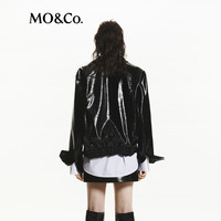 MO&Co.2024秋镜面素皮肌理中性阔型棒球服夹克外套MBD3JKT024 黑色 XS/155