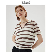 E·LAND 衣恋 ELAND衣恋针织T恤女H型v领镂空短袖夏季新款 撞色(99)MIX S 160