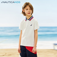 诺帝卡 NAUTICA童装 男童POLO衫夏季儿童短袖T恤撞色翻领抑菌透气 白色-抑菌面料升级 150cm