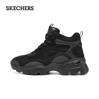 斯凯奇（Skechers）女鞋秋冬中高帮厚底增高休闲运动鞋加绒保暖短靴167844 全黑色/BBK 35