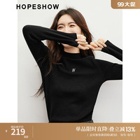 红袖舒适修身针织衫秋季2024女装显瘦打底字母绣正肩半高领上衣 黑050 L