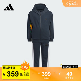 adidas奶龙联名休闲长袖套装男小童儿童秋季阿迪达斯轻运动 暗蓝/银灰 110CM