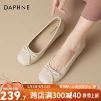 达芙妮(DAPHNE)国风蝴蝶结小皮鞋2024一脚蹬汉服女鞋新中式内增高百搭单鞋女 米色 3