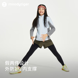 moodytiger女童裤子高弹透气24年秋新品儿童运动裤童装长裤个性撞色假两件裤