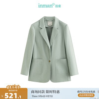 茵曼【商场同款】亚麻棉西装外套2024秋季女装新款正装休闲西服 水沫绿