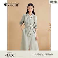 YINER音儿2024秋季新款复古捏褶轻风衣长款薄外套 海藻绿