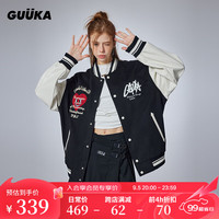 古由卡(GUUKA)潮牌情侣立体刺绣棒球夹克女秋新款创意小众亲肤舒适百搭外套宽松 黑色