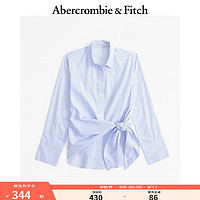 ABERCROMBIE & FITCH女装 24秋季时尚休闲宽松长袖侧边系带府绸衬衫KI140-4353 蓝色条纹 L (165/104A)