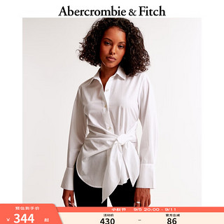 ABERCROMBIE & FITCH女装 24秋季时尚休闲宽松长袖侧边系带府绸衬衫KI140-4353 白色 L (165/104A)