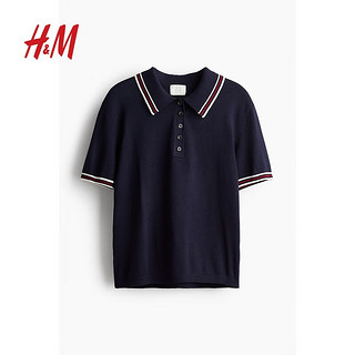 H&M2024秋季女装细密针织Polo衫1257742 海军蓝 155/76