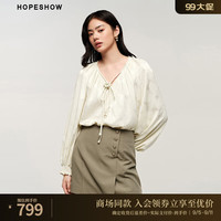 红袖商场同款复古提花雪纺衫秋季2024新款女装编织系带V领减龄上衣 香槟白077