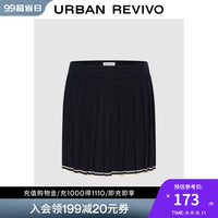 UR2024秋冬女装休闲学院风撞色压褶针织半裙UYY940029 墨蓝 M