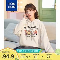 唐狮(TonLion)2024早秋连帽卫衣女卡通字母印花设计感落肩卫衣宽松舒适dx 白 2XL