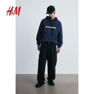 H&M2024秋季男装女装时尚休闲百搭宽松版型印花连帽衫1240529 海军蓝/Les Incompetents 170/92