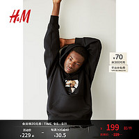                                     H&M2024秋季男装女装时尚休闲百搭宽松版型印花连帽衫... 黑色/Los Angeles Privileges 180/116