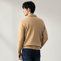柒牌【华夫格加绒】男士圆领毛衣冬季时尚休闲保暖舒适针织衫 杏色 M