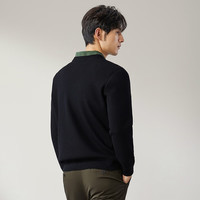 柒牌【华夫格加绒】男士圆领毛衣冬季时尚休闲保暖舒适针织衫 黑色 3XL