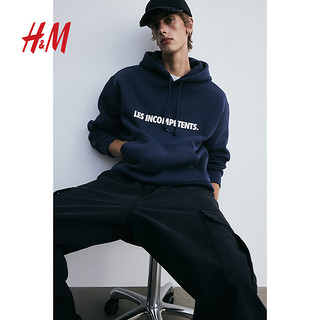 H&M2024秋季男装女装时尚休闲百搭宽松版型印花连帽衫1240529 海军蓝/Les Incompetents 180/124