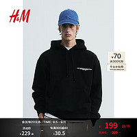 H&M2024秋季男装女装时尚休闲百搭宽松版型印花连帽衫1240529 黑色/Los Angeles Privilege 180/116