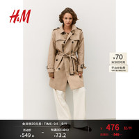 H&M女士风衣2024秋新款基础百搭及膝风衣1226001 米色 1