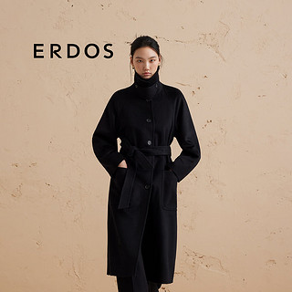 ERDOS【纯羊绒大衣】24秋冬宽松长款修身显瘦百搭通勤女毛呢大衣 黑 160/80A/S