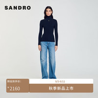 SANDRO2024秋季新款女装法式高领修身内搭针织衫上衣SFPPU02045 深蓝色