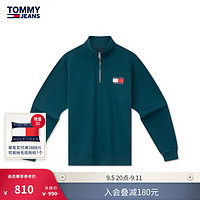 TOMMY JEANS24秋冬男装运动复古印花拉链半开襟抓绒卫衣DM0DM20592 蓝绿色CWG M