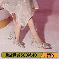 哈森 蝴蝶结细跟 人造革 女士单鞋