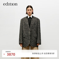 edition毛呢外套女2024秋季复古粗花呢毛边无领女绅士西装 黑白混色 L/170