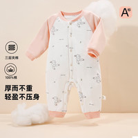 贝贝怡连体衣婴幼儿纯棉秋季夹棉儿童保暖哈衣女宝宝秋冬爬服童装 粉色