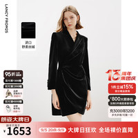 朗姿法式复古丝绒气质高级感收腰显瘦小黑裙2024年冬季新款连衣裙 黑色