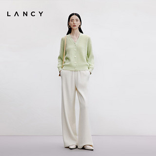 朗姿/LANCY2024秋季羊驼毛v领长袖针织开衫软糯亲肤外套女 薄雾草地色 L