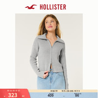 HOLLISTER24秋冬辣妹翻领宽松拉链针织衫外套 女 KI350-4168 浅灰色 M (165/92A)