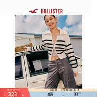 HOLLISTER24秋冬辣妹翻领宽松拉链针织衫外套 女 KI350-4168 白色条纹 L (165/100A)