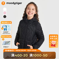 moodytiger 女童外套拒水保暖24年秋季儿童棉服童装轻暖连帽可机洗棉衣 炭黑色 120cm