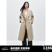 太平鸟大师甄绒系列阿尔巴卡羊驼毛传承大衣女双面呢冬新短款外套 浅卡其 L