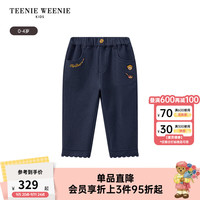 Teenie Weenie Kids小熊童装24秋季新款女宝时尚休闲刺绣牛仔长裤 藏青色