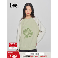 Lee24早秋宽松版拼接插肩袖绿色女卫衣LWT009179201 绿色 XS