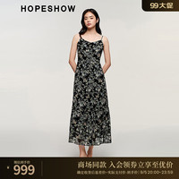 红袖商场同款度假风连衣裙秋季2024新款女装V领显瘦气质碎花吊带长裙 黑花609