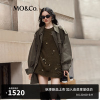 MO&Co.2024秋漏针破洞黑钻饰绵羊毛混纺宽松毛衣MBD3SWT005 褐绿色 XS/155