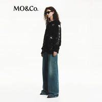 MO&Co.2024秋漏针破洞黑钻饰绵羊毛混纺宽松毛衣MBD3SWT005 黑色 S/160