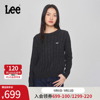 李 Lee24秋冬舒适版绞花金属牌女毛衣休闲LWT009177CUB 铁灰色 M